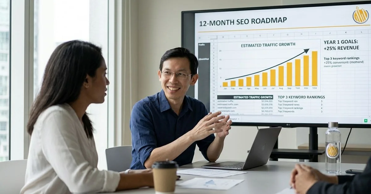 Timeline graphic showing the typical 3 to 6 month ramp for SEO results