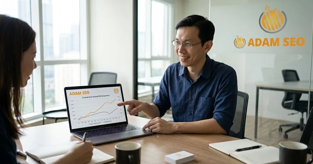 Side by side comparison of SEO and Google Ads return on investment