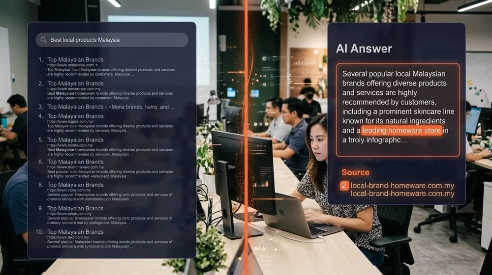 Ranking in links versus being cited in AI answers, side by side