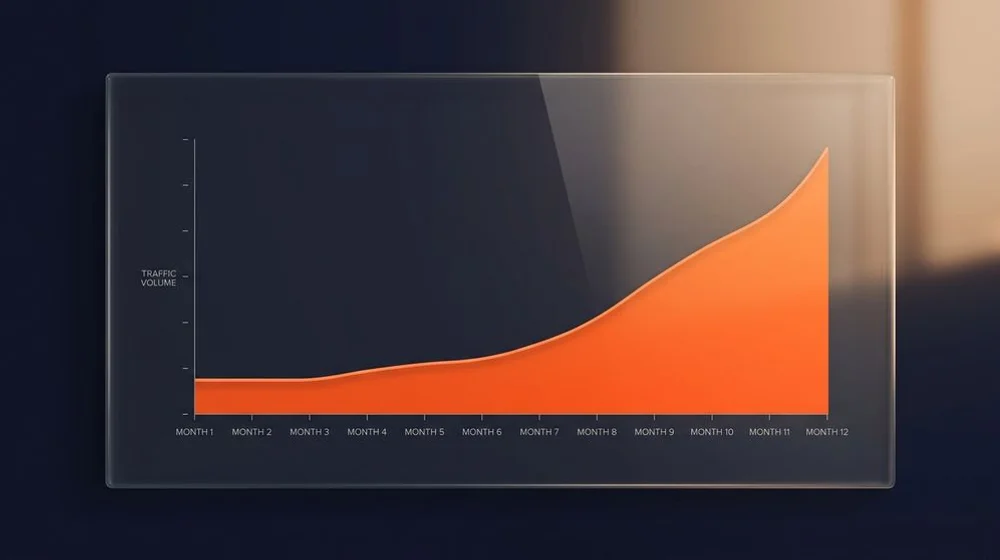 Typical SEO results curve over three to twelve months of work
